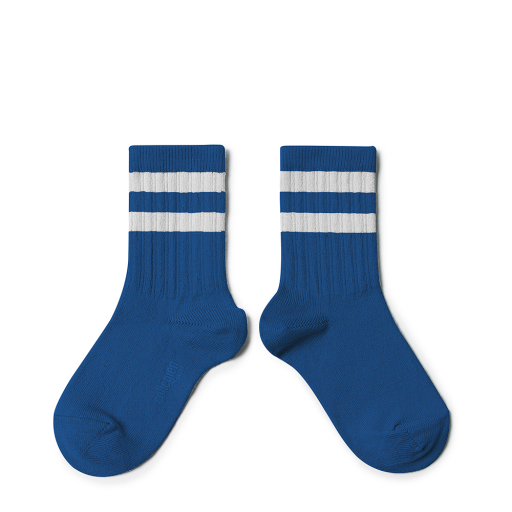 Kids shoe online Collegien short socks Blue sport socks with stripes