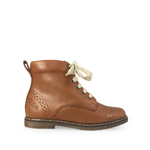 Kids shoe online Pom d'api Boots Brown bottine with golden laces