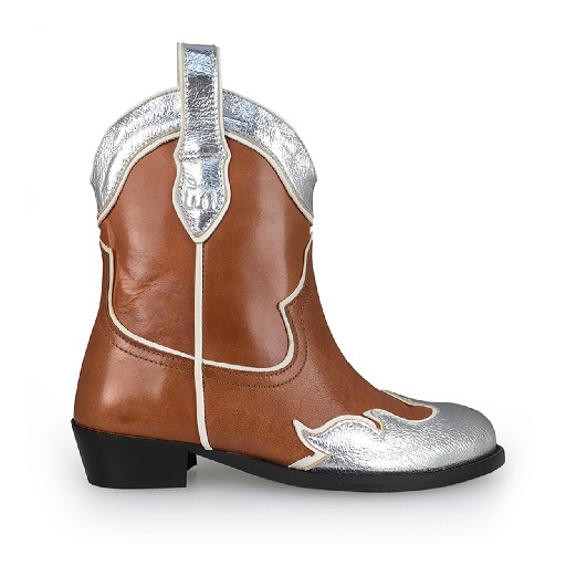 Kids shoe online Maison Mangostan boot Cowboyboot in brown and silver