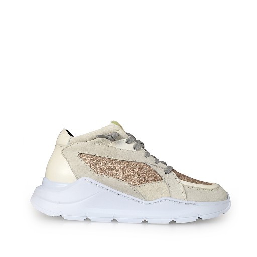 Kids shoe online P448 trainer Dad sneakers in white and rosé glitter