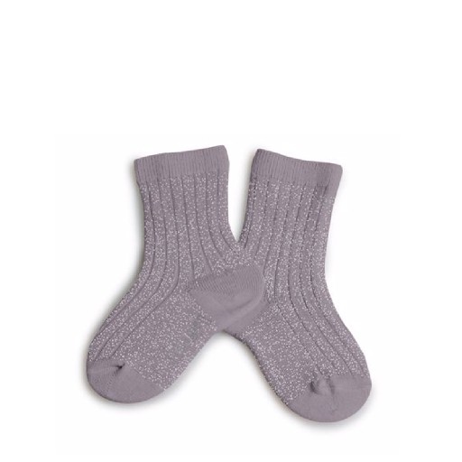 Kinderschoen online Collegien korte kousen Blinkend paarse kousen met zilveren spikkel - glycine du japon