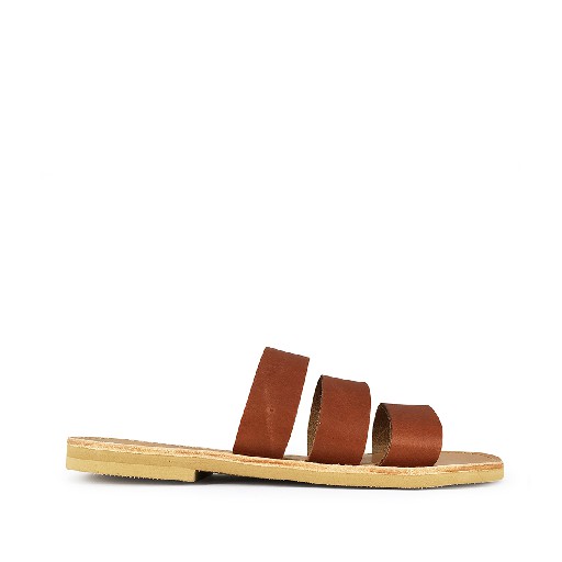 Kids shoe online Théluto sandals Stylish brown leather slippers Ines
