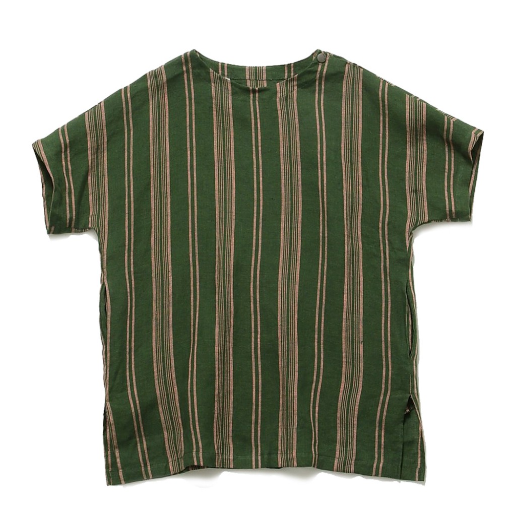 MOUN TEN. - Green striped linen dress