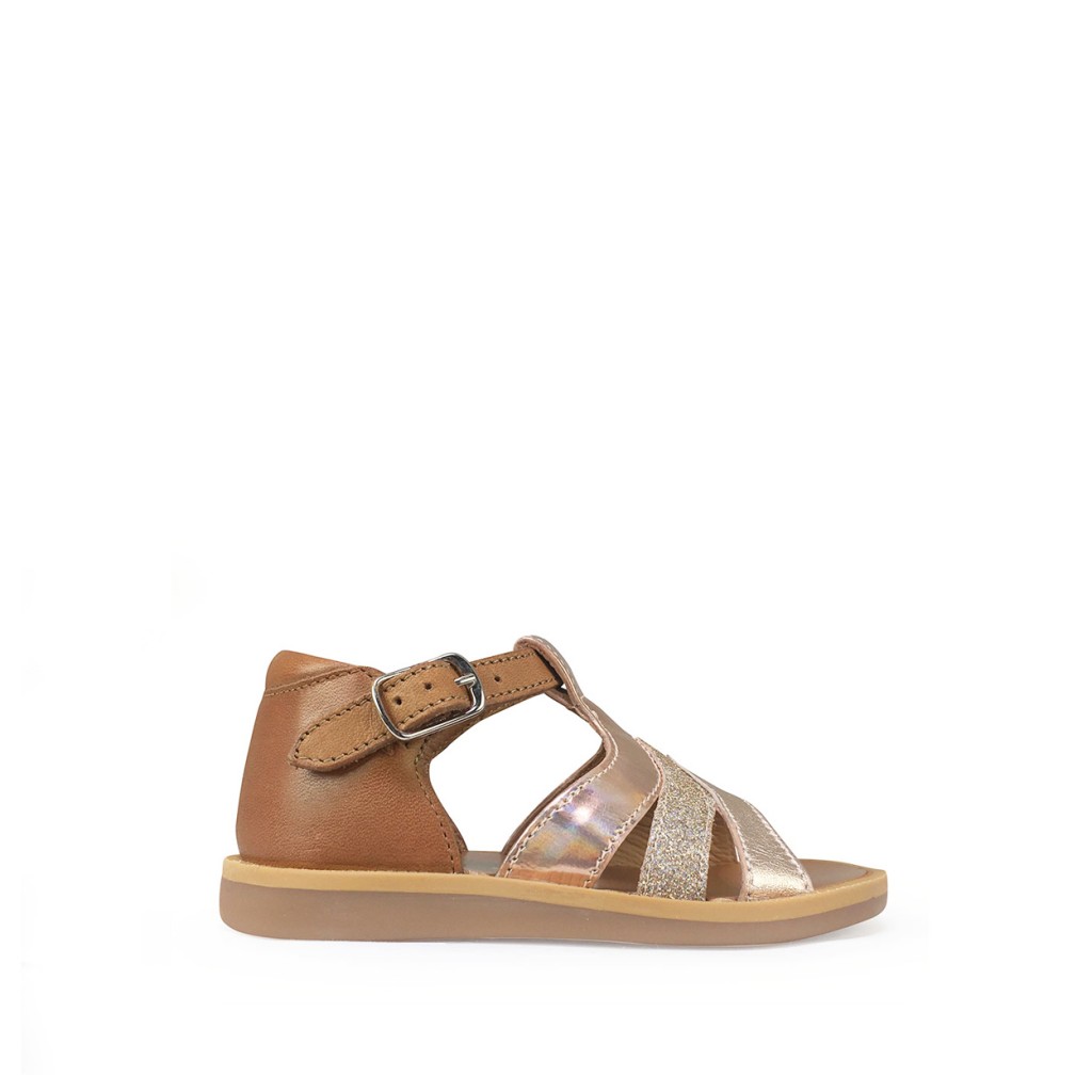 Pom d'api - Sandal with closed heel brown and metallic