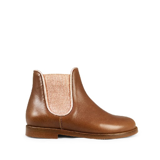 Kids shoe online Beberlis short boots Short brown boot with pink golden stretcher