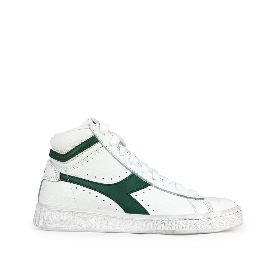 Diadora - Halfhoge witte sneaker met groen logo