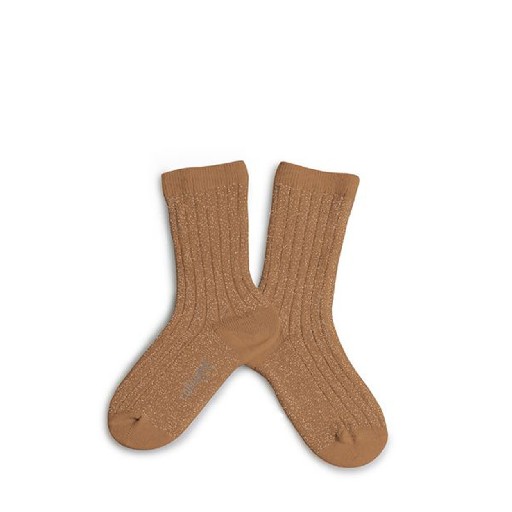 Kids shoe online Collegien short socks Shiny stockings with silver speckle - Caramel au beurre Salé