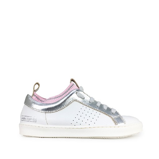 Kinderschoen online Momino sneaker Witte sneaker met zilver en roze detail
